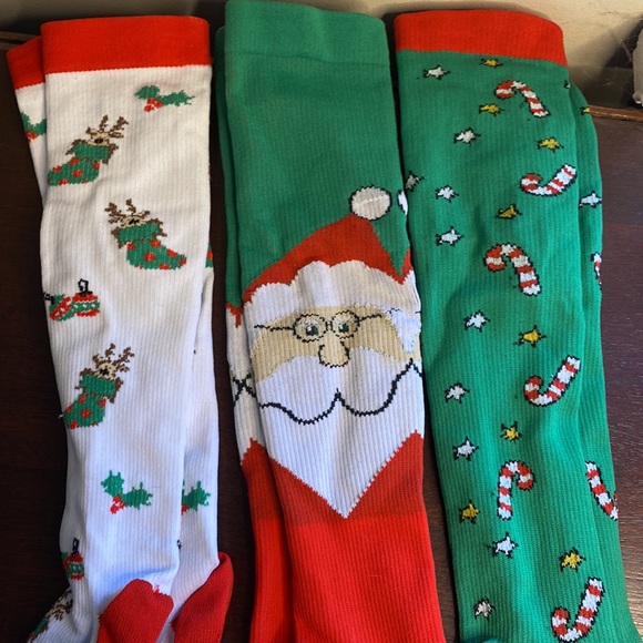 3 pairs Holiday Compression Knee Highs uni- sex adult one size pre owned - Picture 2 of 2
